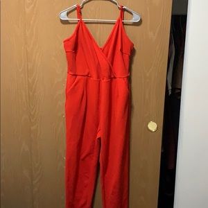 Red spaghetti strap jumpsuit